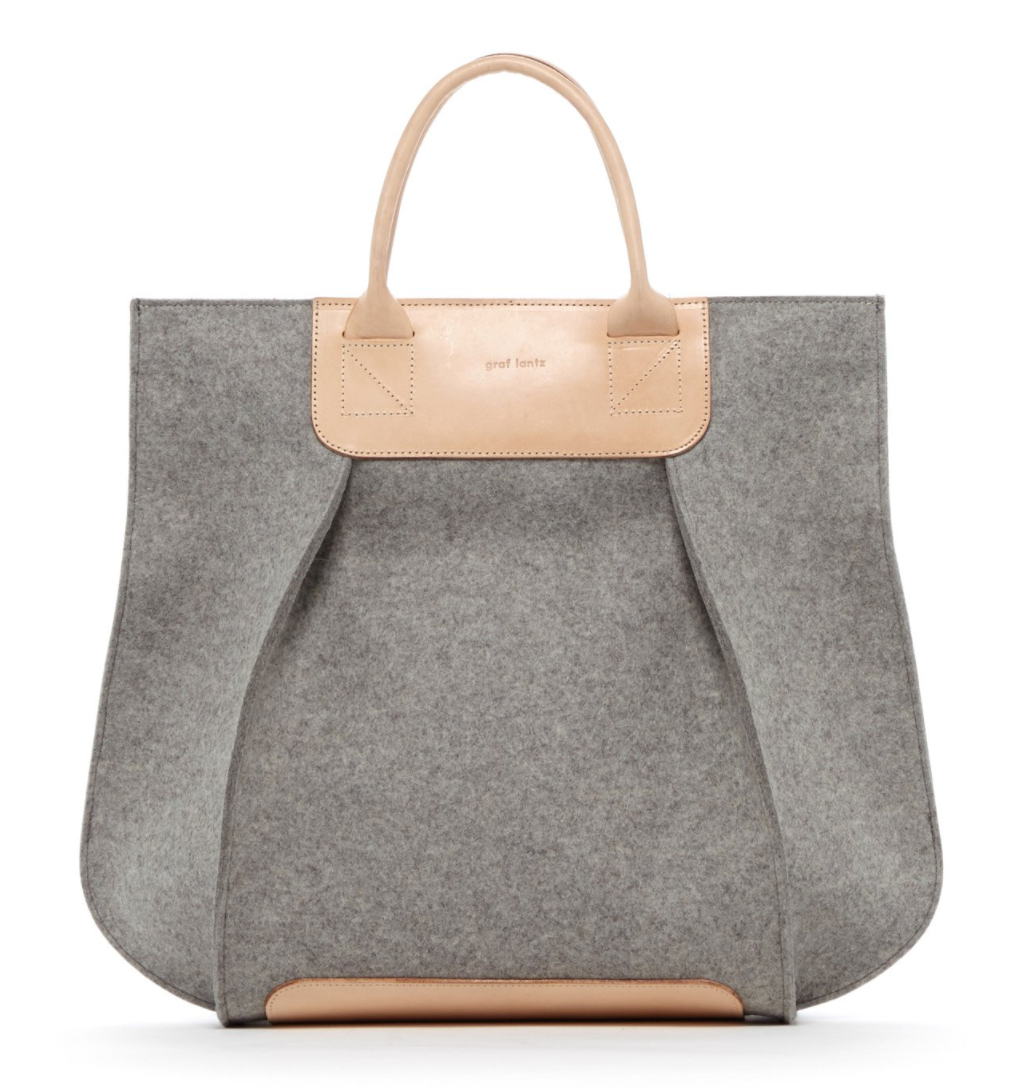 GRAF LANTz Frankie Tote Granite Felt Natural Leather Piece On Peace